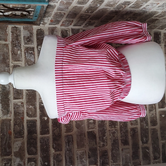 Zara Basic Red and White Striped Off Shoulder Top - Picture 4 of 4